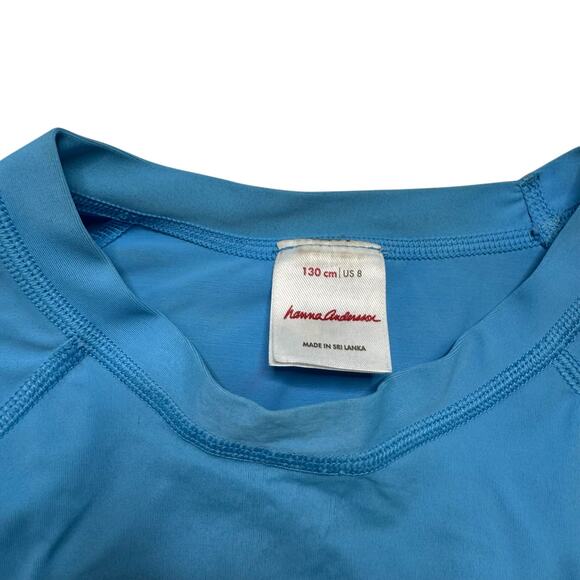 HANNA ANDERSSON Light Blue Rashguard Swim Shirt Sz 8 130 Unisex Kid Short Sleeve - Picture 3 of 4